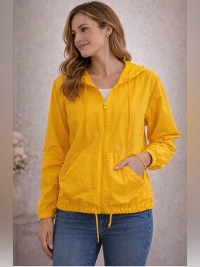 Baxter & Wells Sport Yellow Windbreaker Jacket Women Hooded Zip Lightweight M